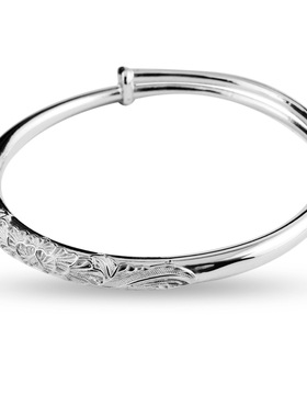 莲花丝实心银手镯女款999纯银镯子送妈妈闺蜜女友银饰品伸缩手环