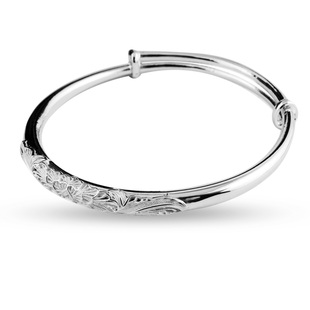 莲花丝实心银手镯女款999纯银镯子送妈妈闺蜜女友银饰品伸缩手环