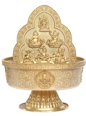 财神摆件佛神宗密纯铜六路财神水供杯佛前家用五姓财像八吉祥供碗