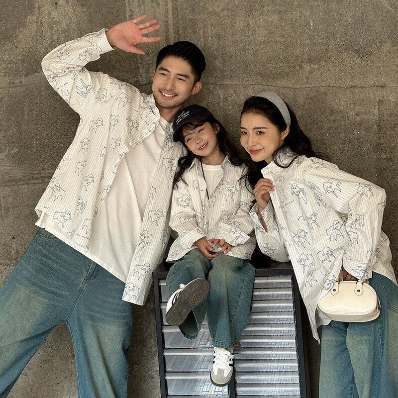 2025新款韩版春夏装小众设计感亲子装洋气一家三四口母女母子衬衣