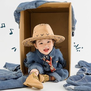儿童摄影服装影楼西部牛仔主题男童5-6岁连体套装新款拍照艺术照
