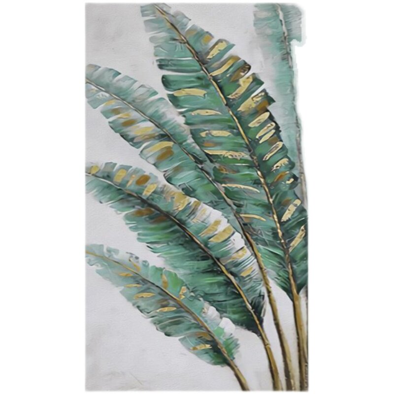 轻奢油画芭蕉叶入户玄关背景墙走廊尽头竖版玄q幻过道壁画现代壁