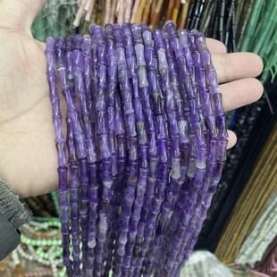 天然紫水晶5*12mm竹节珠 紫晶骨节管珠 diy耳环挂件饰品配件材料