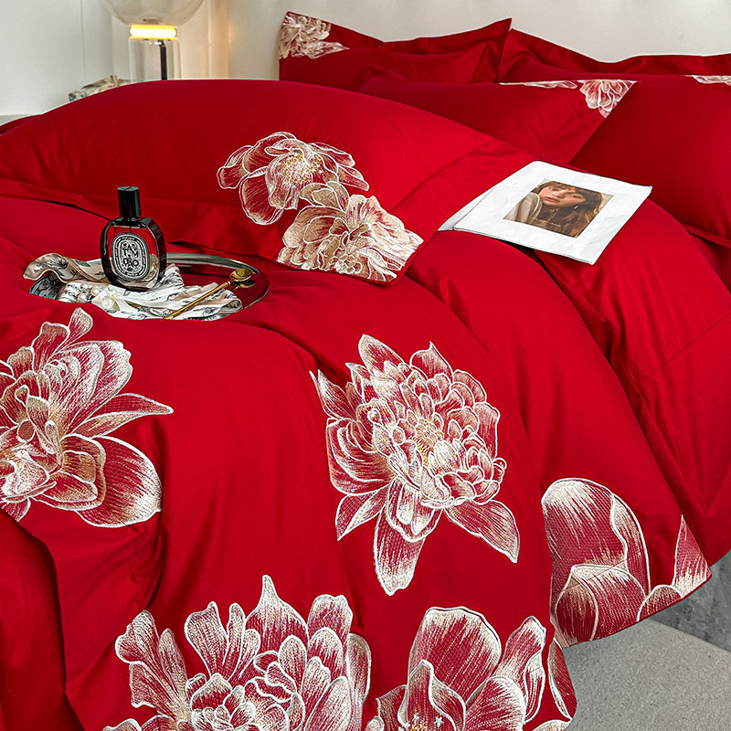 冬季200支全棉磨毛四件套结婚加厚牀单被套红色婚庆牀上用品4,床上用品,婚庆床品套件,淘宝优惠券,粉丝福利购,淘宝优惠卷