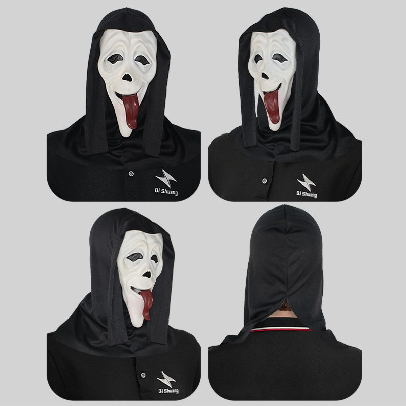 惊声尖叫红舌头面l具头套化妆舞会恐怖鬼脸头饰万圣节派对恶搞道