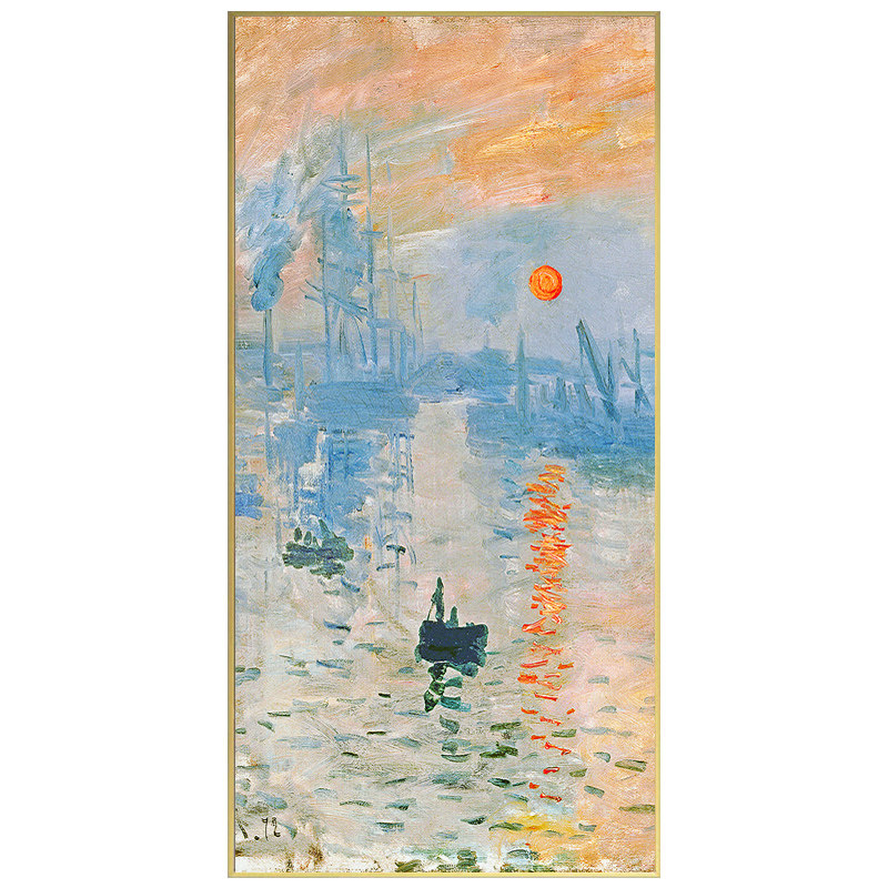 玄关装饰画油画竖版莫奈印象日出走廊尽头落地画入v户门正对墙挂