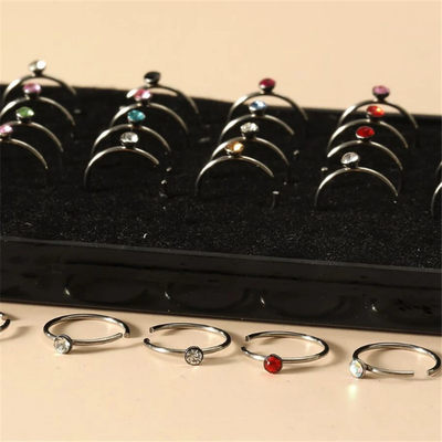 推荐40PCS Stainelss Steel Crystal Hoop Nose Ring Set 20G Car