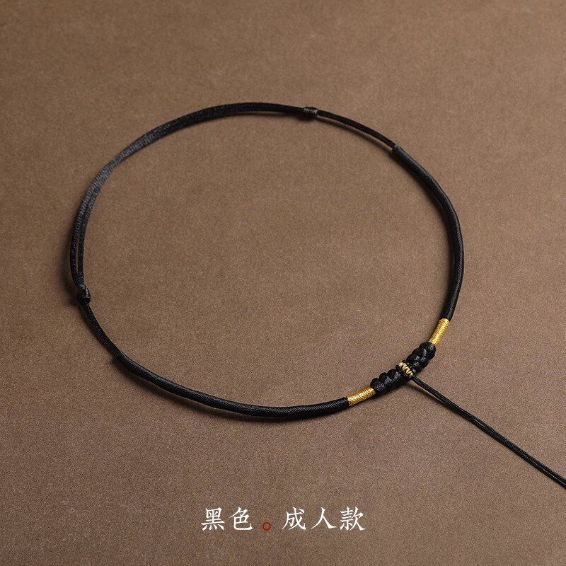 小众高货黄金吊坠绳手工编织项链长命锁红绳宝宝金锁编绳婴儿项圈