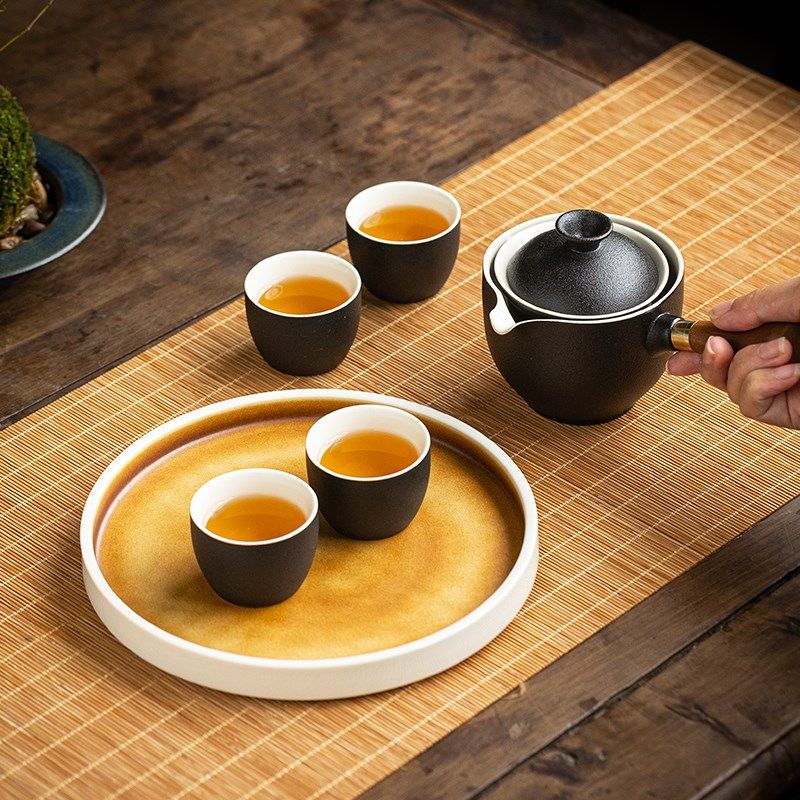 新型户外懒人功夫茶具茶盘套装旋转陶瓷冲茶器便携旅行车载逍遥壶,餐饮具,旅行茶具,淘宝优惠券,粉丝福利购,淘宝优惠卷
