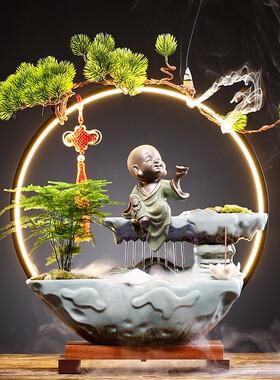 招财进宝流水生财摆件创s意循环水办公室桌面假山喷泉家居摆饰礼