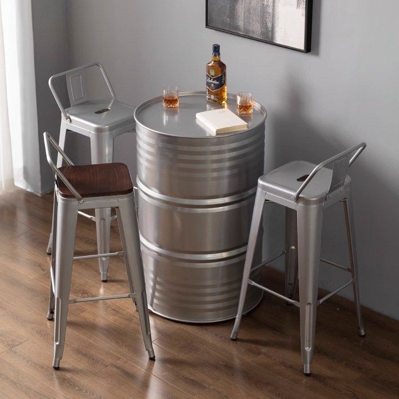 工业风油桶铁艺装饰高脚椅 酒吧俱乐部烧烤店吧台大铁桶特色桌椅