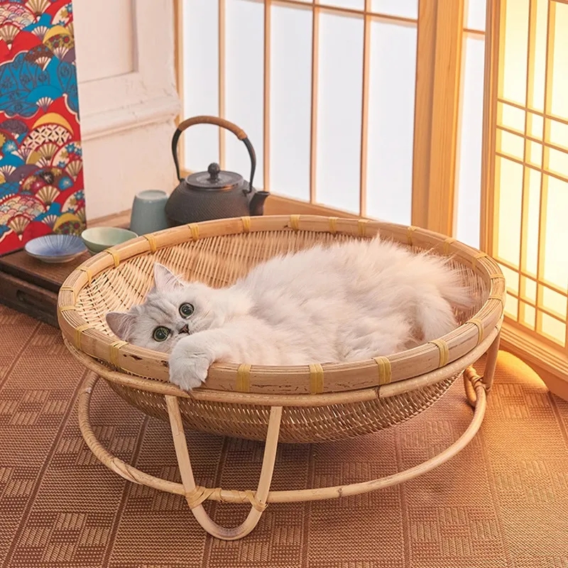 藤编猫窝夏季猫咪凉窝四季通用睡觉藤编框可拆洗竹编窝猫盆宠物窝