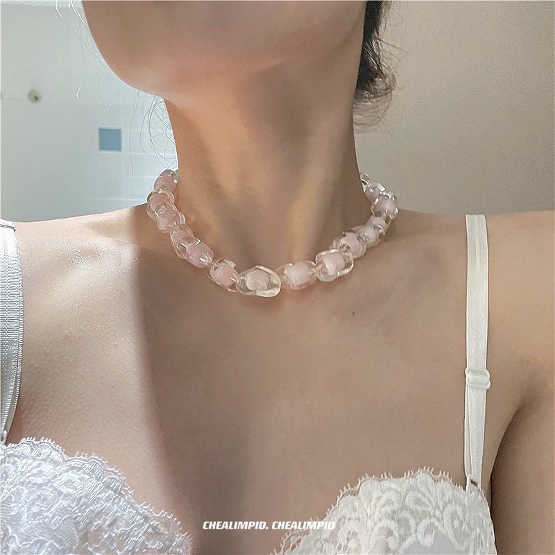 工厂销CHEALIMPID/甜酷辣妹爱心亚F克力ins小众设计不规则项链女