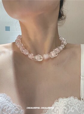 工厂销CHEALIMPID/甜酷辣妹爱心亚F克力ins小众设计不规则项链女