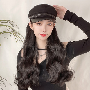 假发帽女时尚带头发的帽子长卷发2023新款秋冬女款连帽假发大波浪
