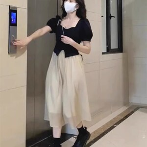 欧洲站夏季新款法式茶歇森系别致文艺范独特甜美减龄拼接连衣裙女