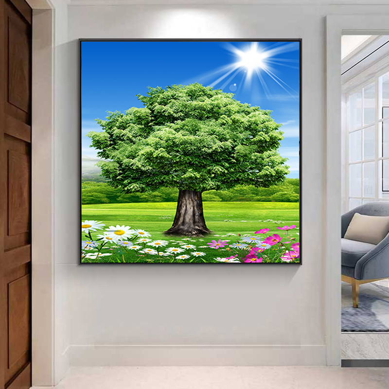 绿色小清新大树装饰画现代简约客厅餐厅玄关挂画树木树林森林壁画图片