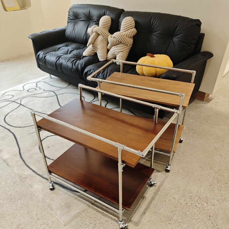 樱5 中古不锈钢小推车可移动双层置物架原木客厅沙发边几,住宅家具,移动边几/推车,淘宝优惠券,粉丝福利购,淘宝优惠卷