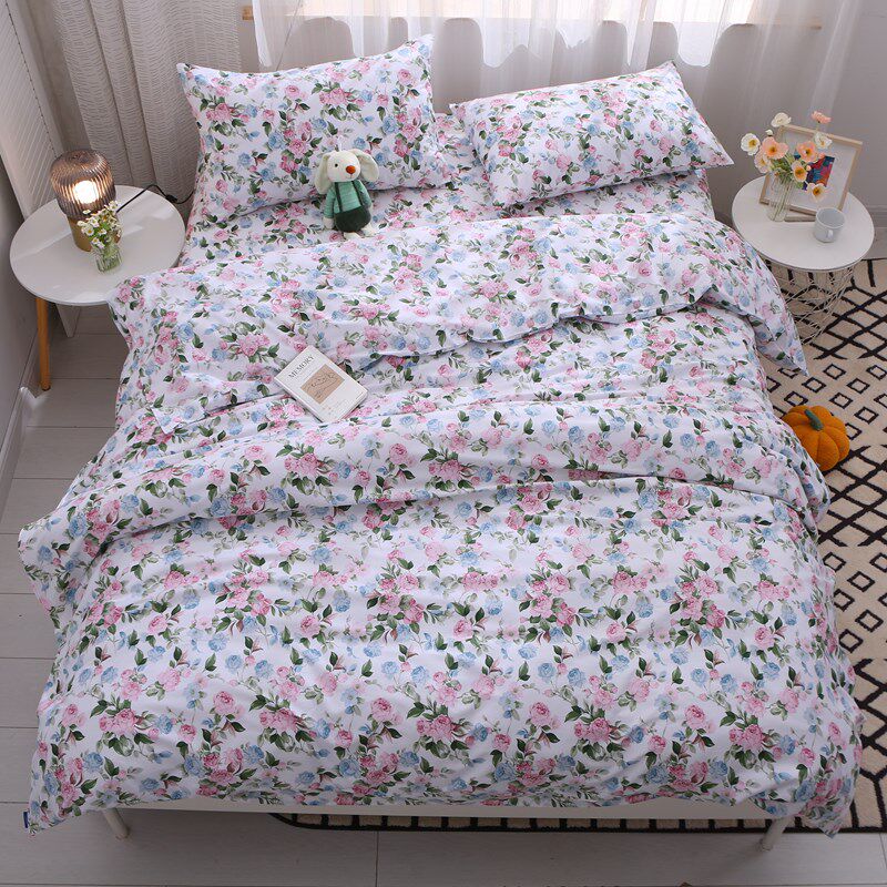 巴黎玫瑰 浪漫纯棉床单四件套100全棉斜纹床品淑女风白底花卉好看