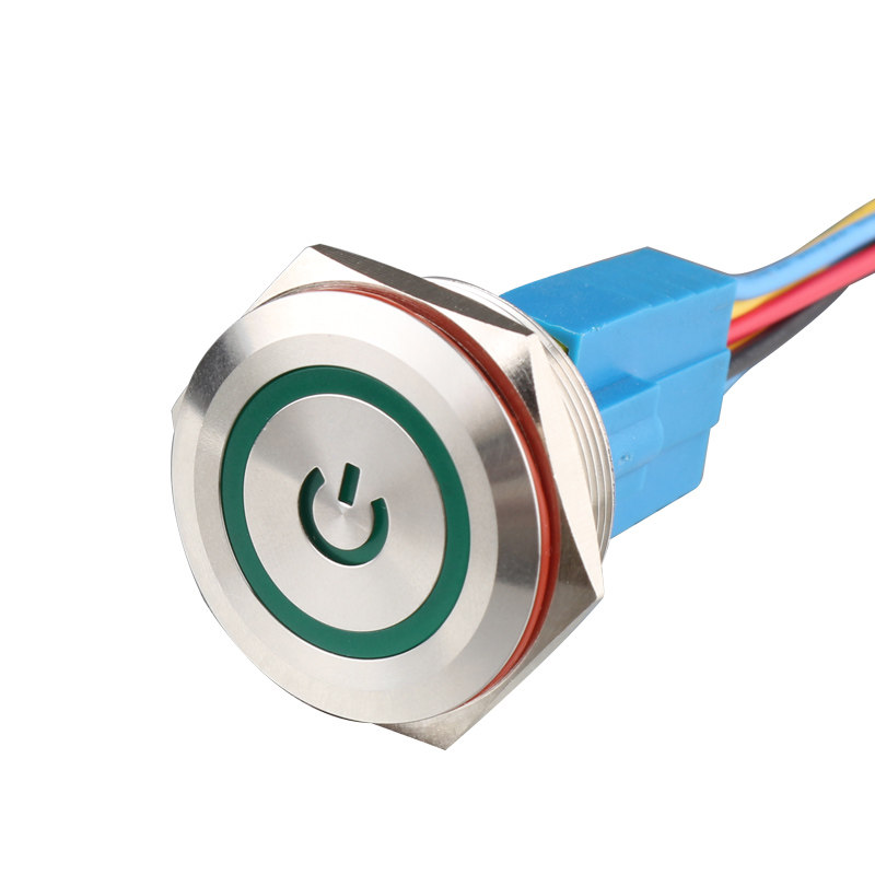 丰奕30mm 金属电源电脑按钮开关防水圆形led带灯小型桌面自复位