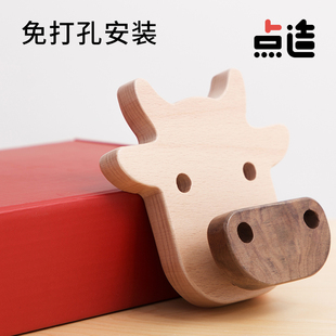 点造可爱动物装饰挂钩实木免打孔生肖礼品衣帽钩墙壁挂儿童房卡通