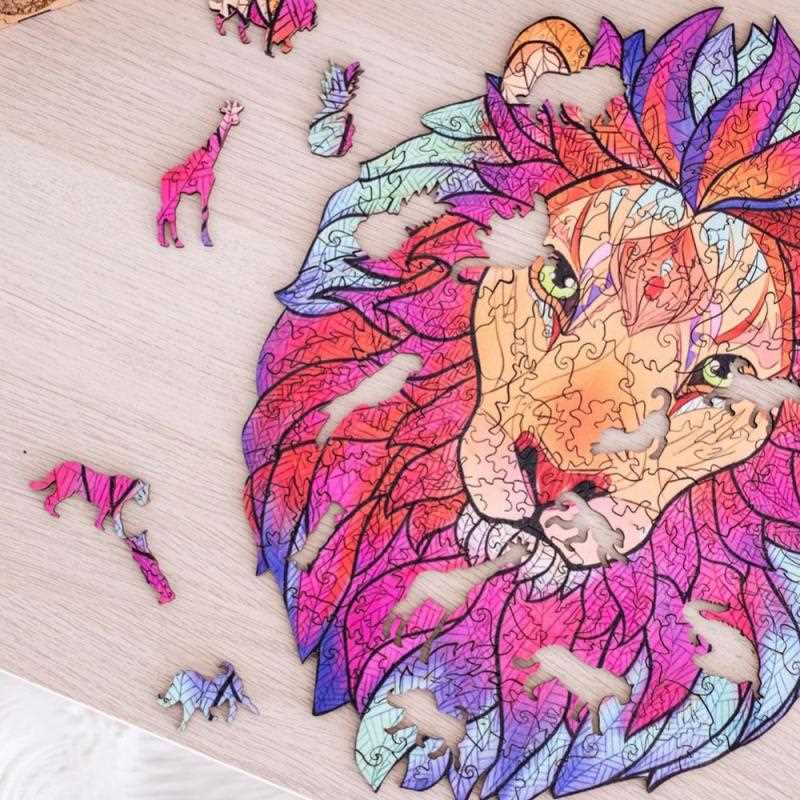 推荐3Sizes Wooden Cartoon Lion Design Adult Kids Toy Home De-封面