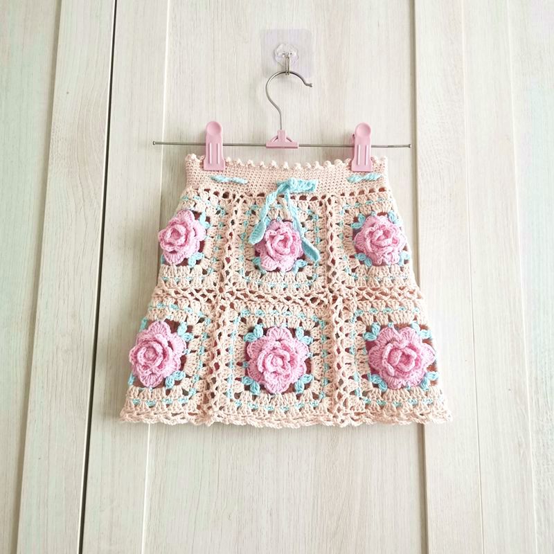 春装女童毛线裙手工编织裙玫瑰花公主裙女宝半身裙diy短裙材料包