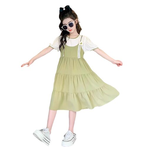 现货女童连衣裙夏装2023新款z女孩夏季雪纺公主裙童装儿童假两件