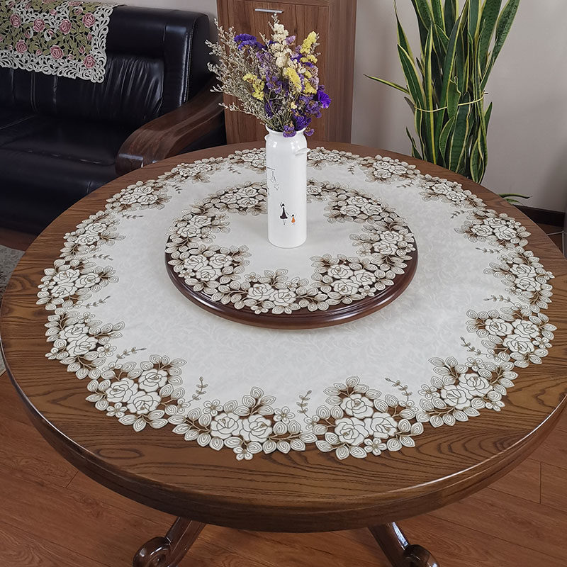 米黄大圆桌布小圆茶几盖巾布艺绣花茶色玫瑰欧式美式中式圆形台布,居家布艺,桌布,淘宝优惠券,粉丝福利购,淘宝优惠卷