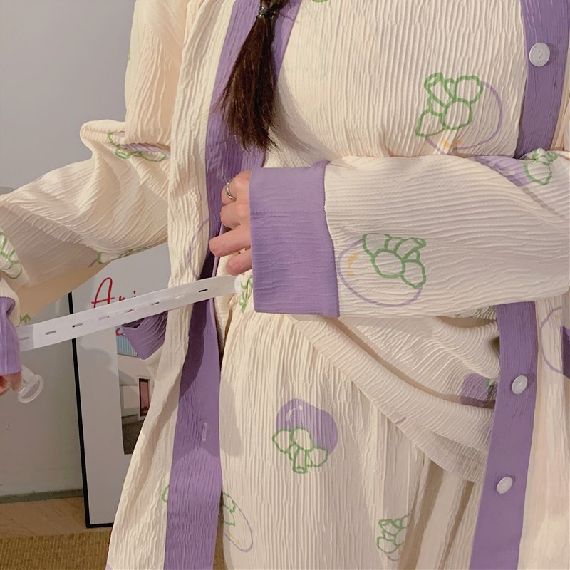 月子服春秋纯棉纱三件套产后孕妇睡衣哺乳带胸垫待5月份6夏季薄款