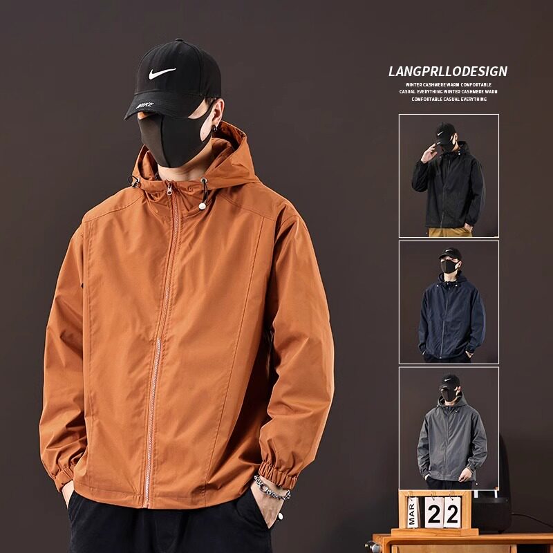 春夏新款防风工装冲锋衣男士秋冬休闲夹克K外套宽松连帽户外登山