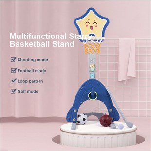 Happymaty Baby Basketball Hoop Stand 4 in 1Toy Set with Golf