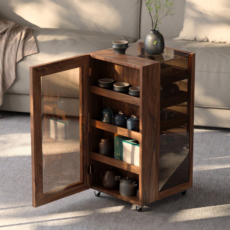 实木可移动沙发边柜客厅黑胡桃木展示柜茶桌煮茶茶台茶水柜,住宅家具,家用茶台/茶桌,淘宝优惠券,粉丝福利购,淘宝优惠卷