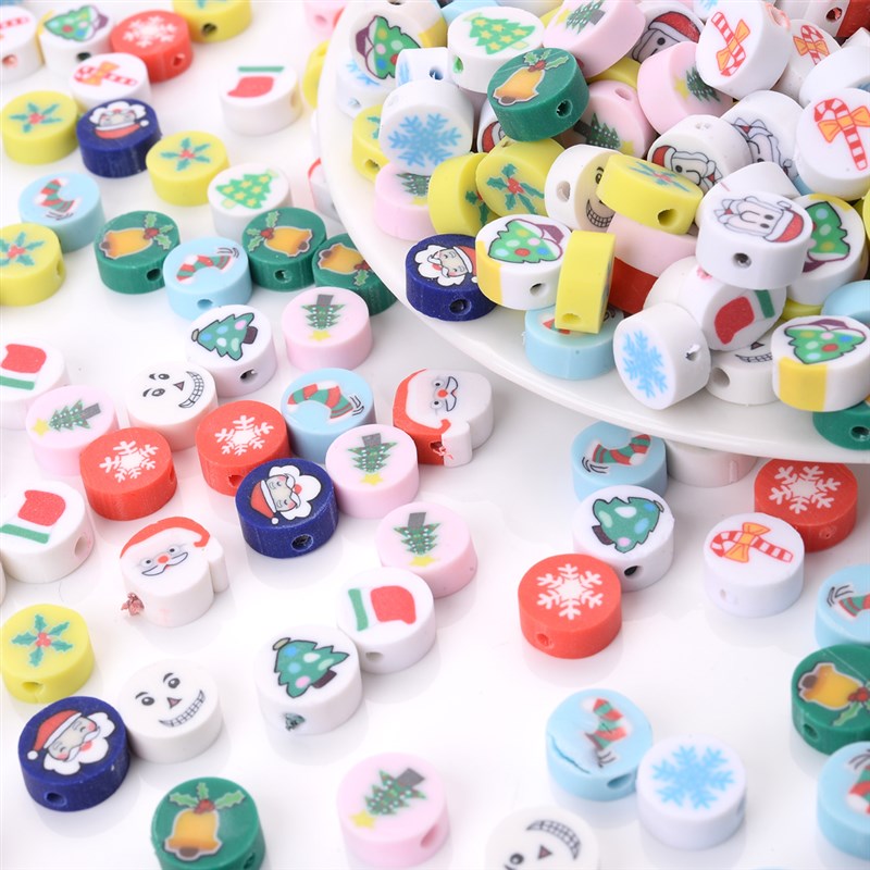 新品30/50/100Pcs 10mm Polymer Clay Beads Mixed Halloween Chr