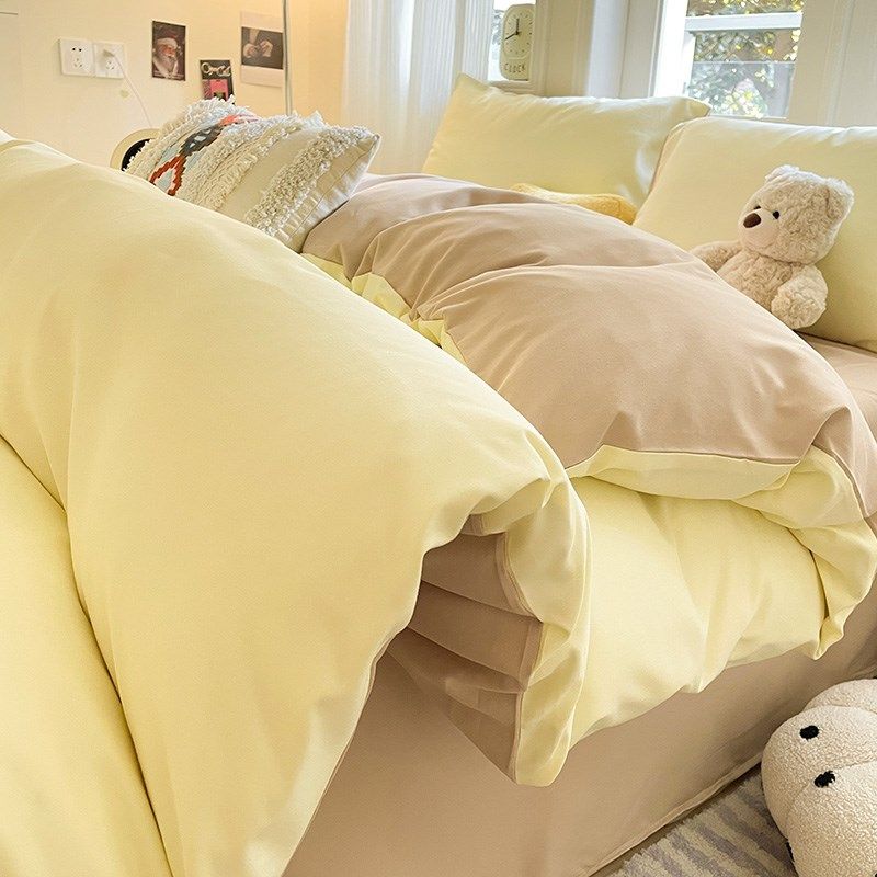 2024新款床上四件套简约纯色床单非全棉被套学生宿舍三件套冬,床上用品,床品套件/四件套/多件套,淘宝优惠券,粉丝福利购,淘宝优惠卷