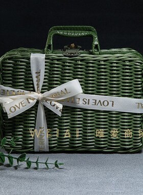 复古藤编篮子伴手礼手提收纳野z餐篮粉色绿色蓝色白色礼品盒篮子