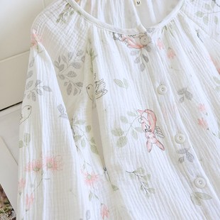 孕妇睡衣怀孕期喂奶衣 纯棉纱布产后哺乳大码 A类月子服春夏季 薄款