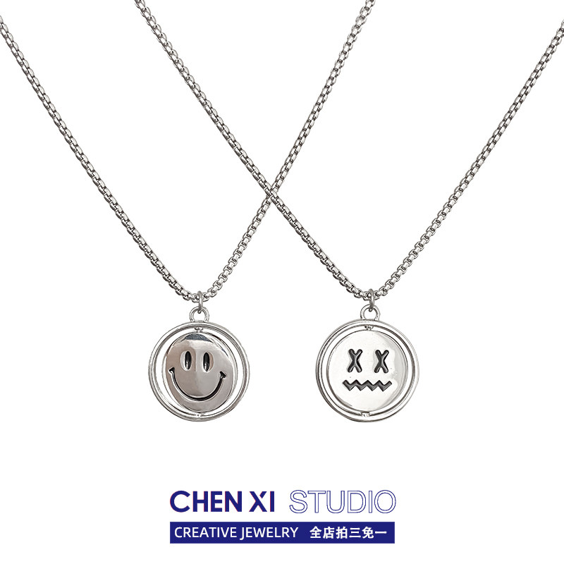 现货CHENXI 双面表情项链男生z嘻哈潮土酷ins小众设计锁骨链情侣