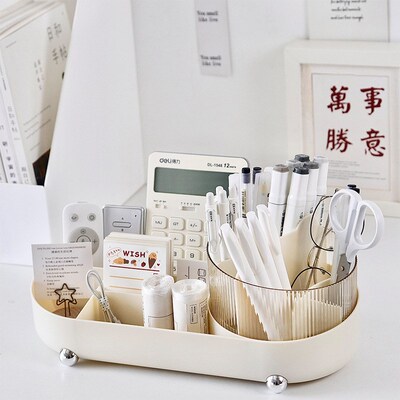 化妆品收纳盒高级感p桌面大号旋转笔筒化妆刷口红粉扑化妆盒