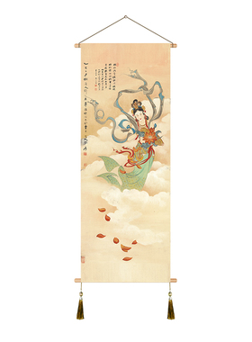 中式沙发背景墙挂画民族风民宿酒店壁画客厅装饰画布艺玄关挂画