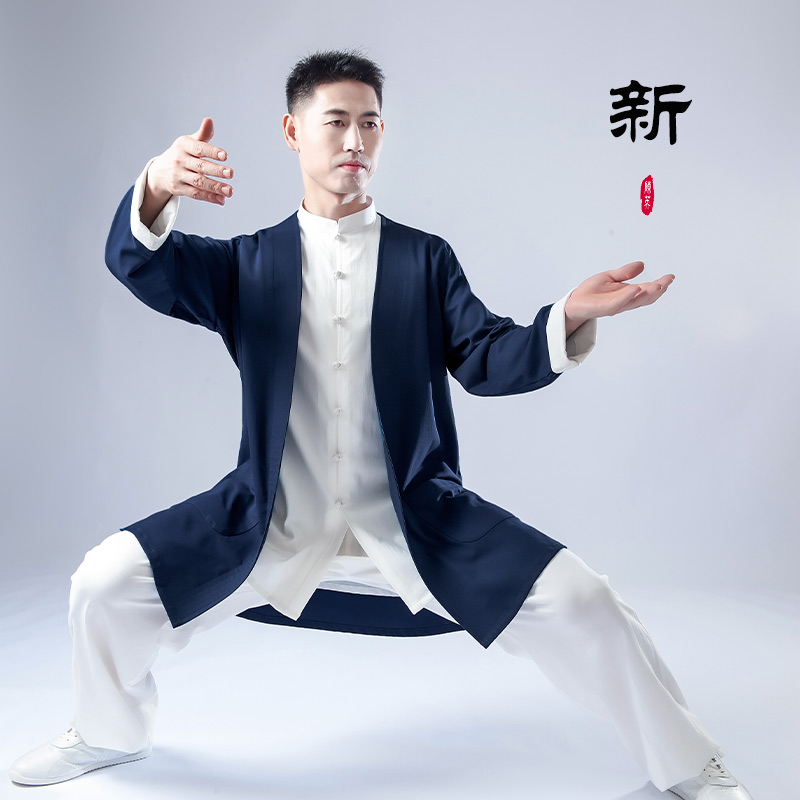 秋冬季太极服男女藏蓝三件套棉麻武术表演团体比R赛太极拳练功服