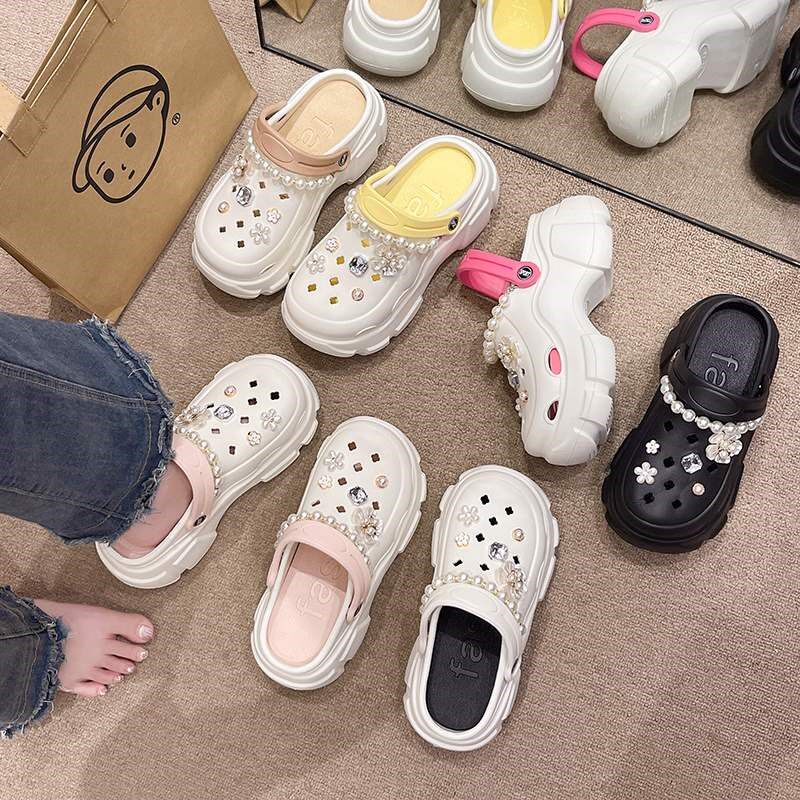 新品鞋女202洞洞4新款夏季外穿厚底增高防滑防臭沙滩鞋凉鞋拖鞋女