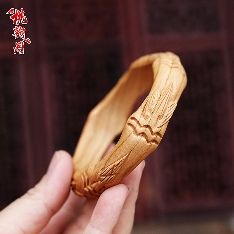 肥城桃木手镯女款手环手工雕刻民族风木质雕花手镯女饰品情侣镯子