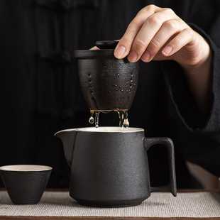 陶瓷大号茶水分离带内胆盖碗茶杯套装主人杯家用办公功夫茶具黑陶