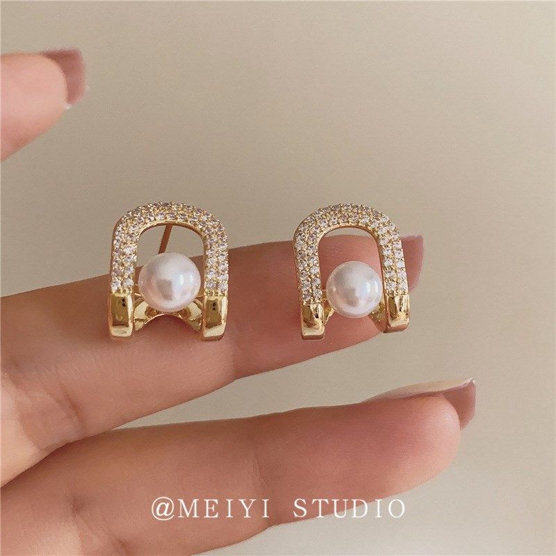 高级感法式镶钻U型半包耳钉女轻奢韩系高级感气质珍珠耳环潮爆款,饰品/流行首饰/时尚饰品新,耳环,淘宝优惠券,粉丝福利购,淘宝优惠卷