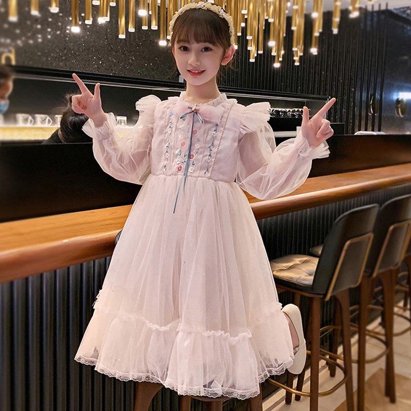 女童公主裙蓬蓬纱礼服长裙秋季202D3新款小仙女网纱镂空连衣裙大