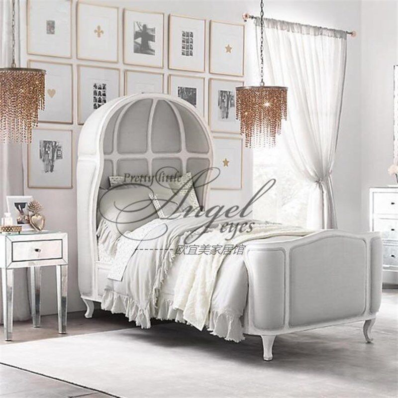 美式乡村复e古实木太空床欧式创意卧室布艺软包儿童床单人床蛋壳