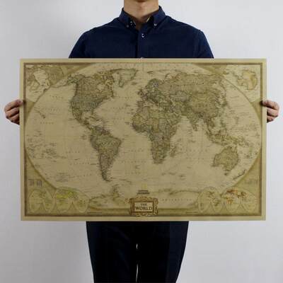 速发Large Vintage World Map Office Supplies Detailed Antique