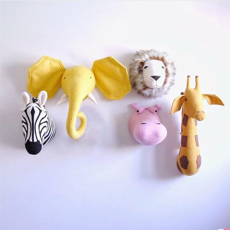 Zebra Elephant Giraffe 3D Animal Head Wall Mount Children Pl