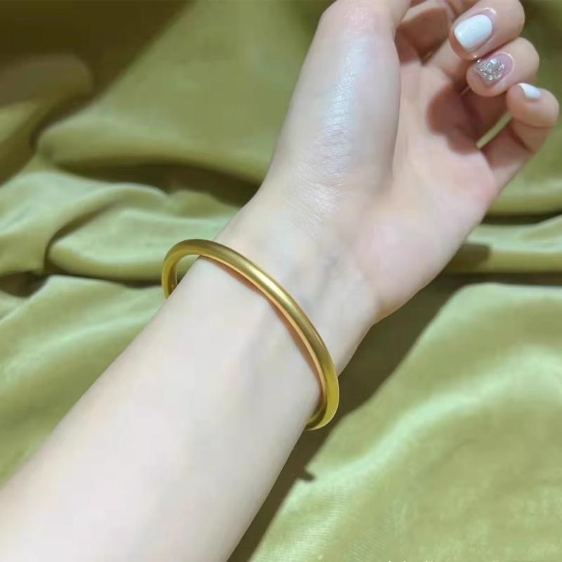 古法传承黄金手镯纯金包银18K实心仿真素圈镯子婚庆三金手环首饰